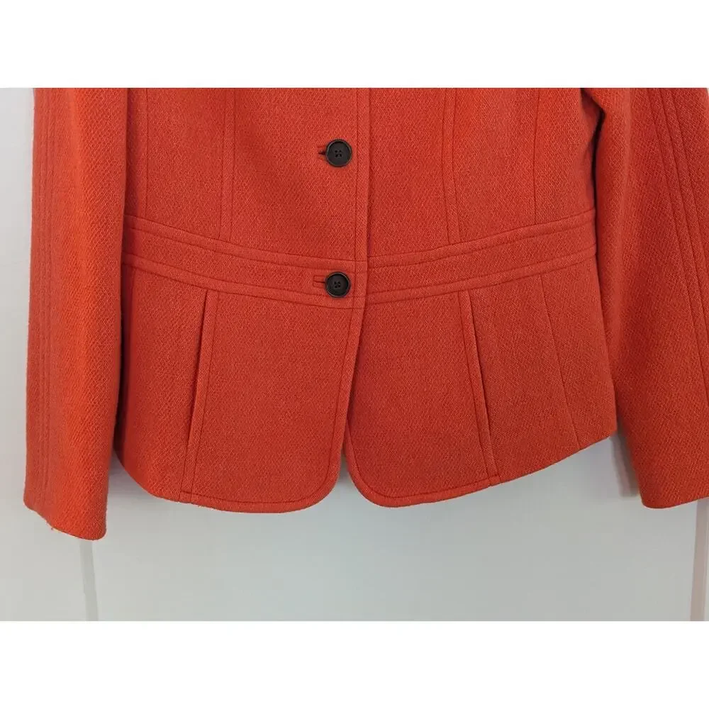 Talbots Orange Wool Blend Peplum Jacket Blazer Size 6 Button Front